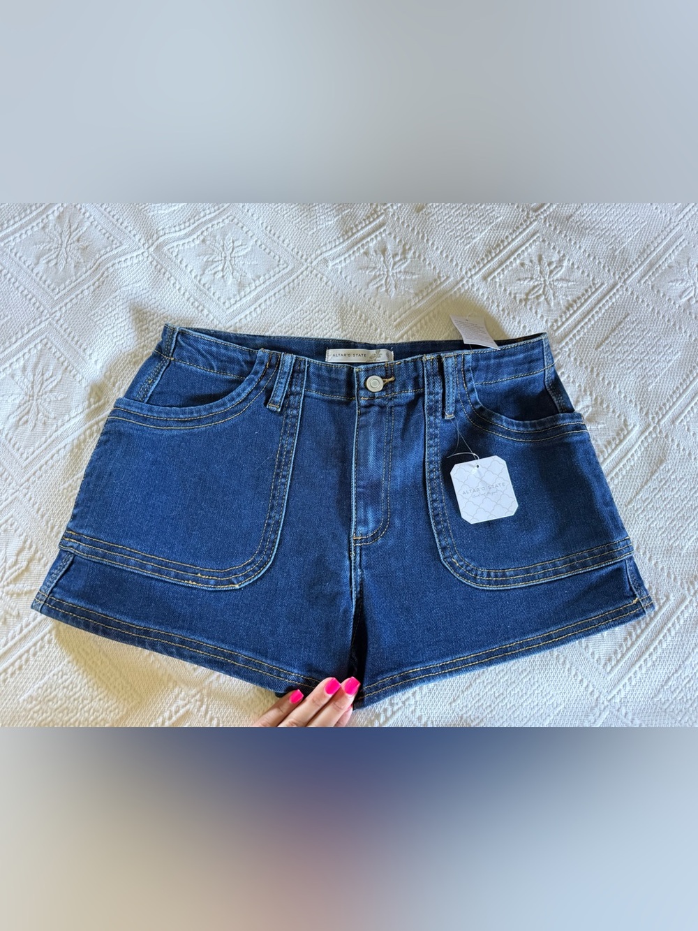 Altar'd State Deep Blue High-Rise Denim Shorts